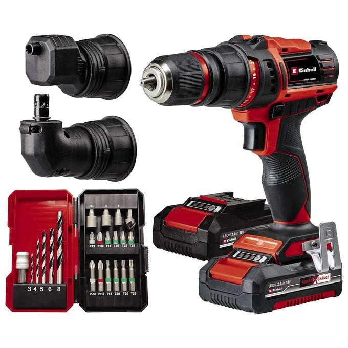 Einhell  Trapano Avvitatore a Batteria TE-CD 18-45 3X-Li 22 (2x2,0 Ah)  - Set punte e bit da 22 pezzi