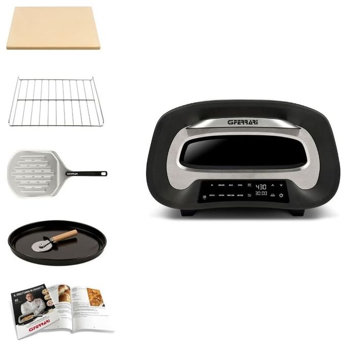 G3 Ferrari G10186 Pronto Pizza 2 Minuti Forno per Pizza 1700W 430°C Pietra Refrattaria Display Digitale 8 Programmi Pareti Fredde colore Nero