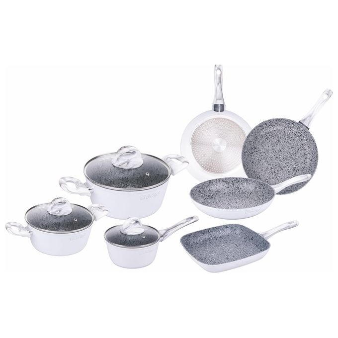 Galileo Casa 5916558 Iceberg SìChef Batteria 10 pezzi in alluminio forgiato spessore 3 8 mm antiaderente per induzione e gas colore Bianco