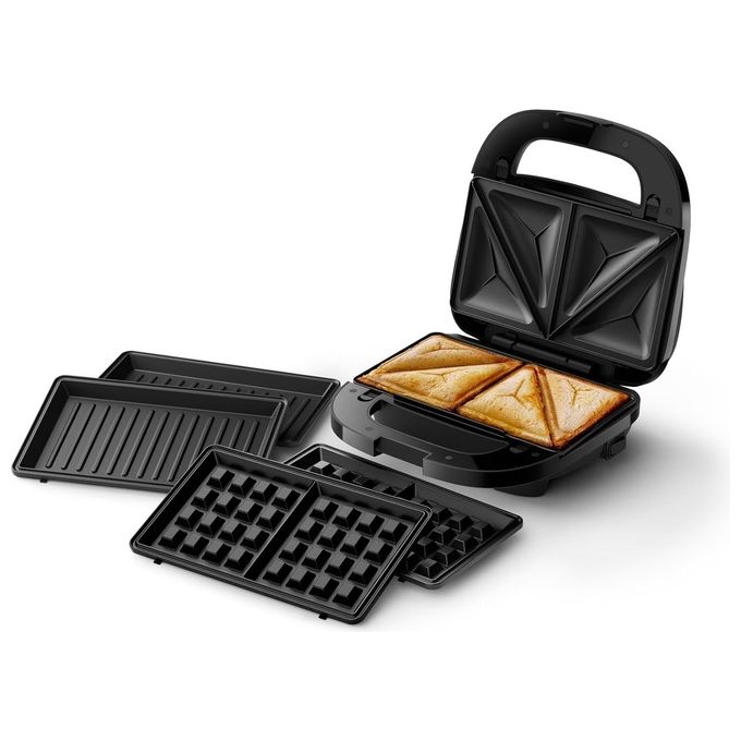 Philips HD2350-80 Serie 5000 Tostiera per Panini Sandwich e Waffle 3 Piastre Antiaderenti Removibili 750W colore Nero