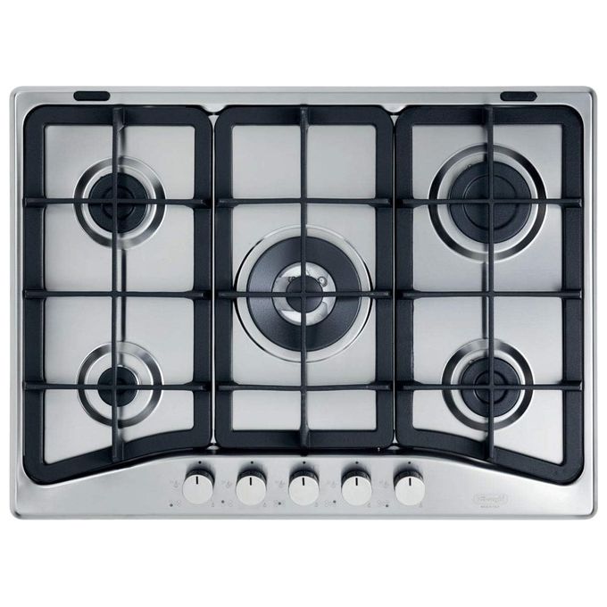 DeLonghi IF57PRON Piano Cottura a Gas 5 Fuochi Griglie in Ghisa 1 Bruciatore Tripla Corona 70 cm Acciaio Inox