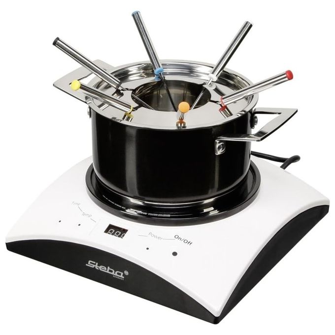 Steba IK 11 S Set induzione per fondue e wok 1000 W 6-7 livelli potenza controllo temperatura 60-240 °C timer 10-120 minuti display touch colore Nero Bianco Acciaio inox