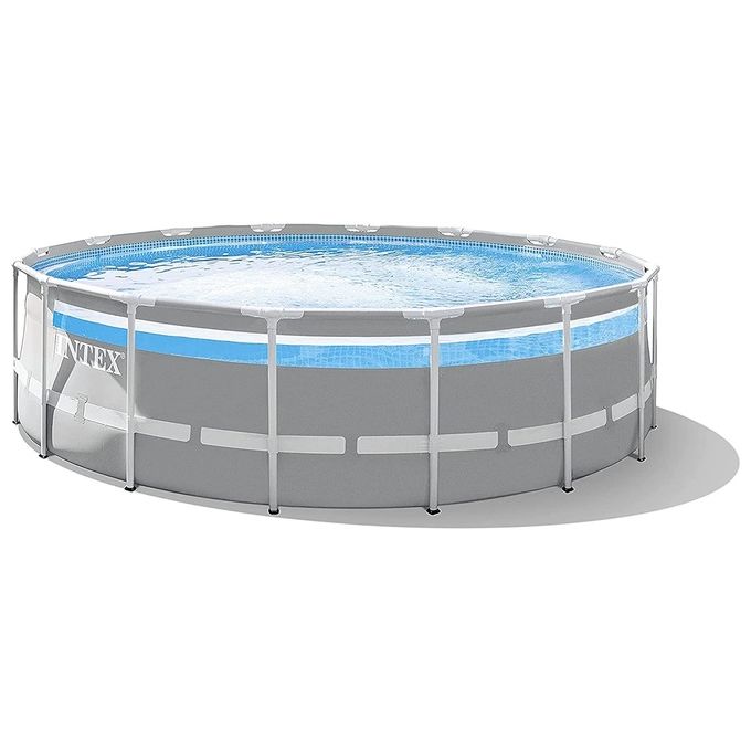 Intex 26722NP Prisma Frame Clearview Premium Piscina Fuori Terra Rotonda 427x107 cm con Finestra Panoramica e Pompa Filtro a Cartuccia colore Grigio Chiaro