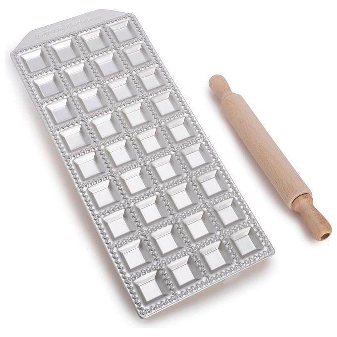 Imperia 3308 Raviolamp Stampo per Ravioli 36 fori 3.5 cm in Alluminio con Rullo in Legno colore Argento