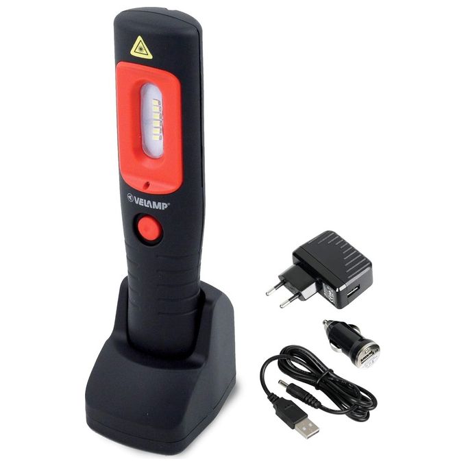 Velamp IS475 Lampada da Lavoro LED Ricaricabile 3W 300 lumen autonomia 8 ore magnete gancio 360° colore Nero