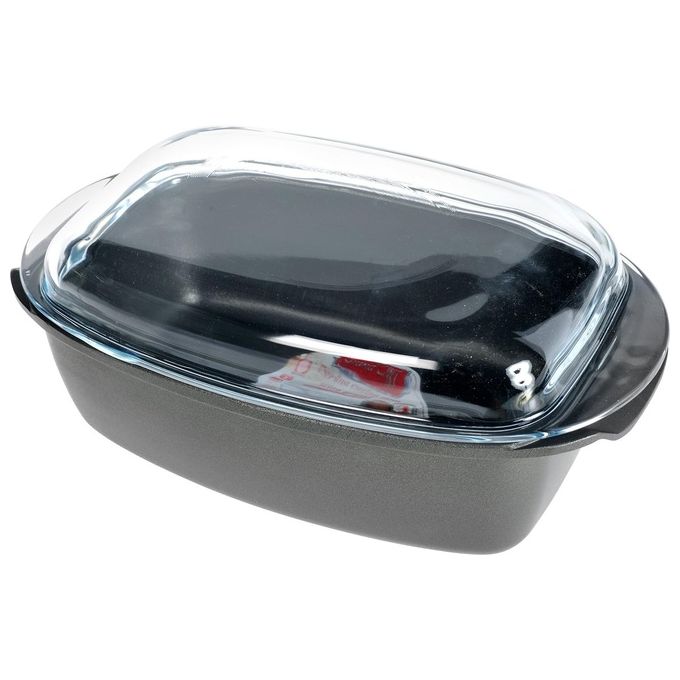 Antik Ars 6650840 Grand Chef Casseruola Rettangolare in Alluminio Pressofuso con Coperchio Pyrex 6 L Adatta a Tutte le Fonti di Calore incluso Induzione colore Antracite