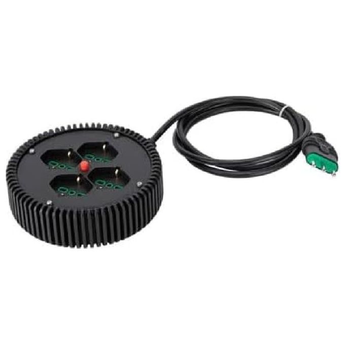 Fanton 42040 Multipresa Rotonda in PVC 4 Prese Bipasso Italo-Tedesche 16A con Disgiuntore Termico Cavo 2 m colore Nero