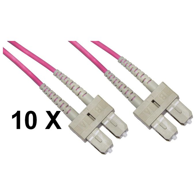 LINK 8028400098672 Cavi Fibra Ottica SC-SC Multimode Duplex OM4 50-125 µm Guaina 2 mm Lunghezza 1 Metro 10 Pezzi colore Viola