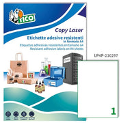 Tico Italia LP4P-210297 Etichette Adesive in Poliestere Bianco Opaco Stampabili con Stampante Laser 1 Etichetta per Foglio A4 70 Fogli per Confezione colore Bianco
