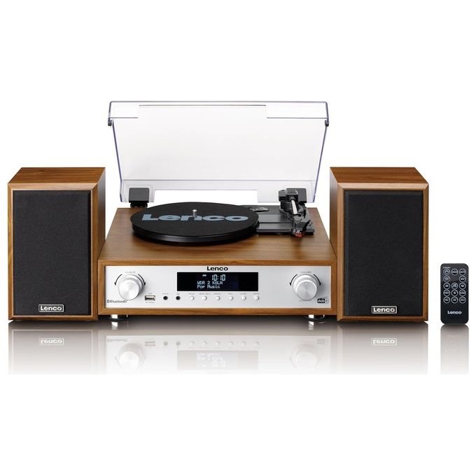 Lenco MC-160WD Sistema Hi-Fi All-in-One Giradischi Cinghia Radio DAB+ FM Bluetooth 5.0 10W USB AUX colore Legno
