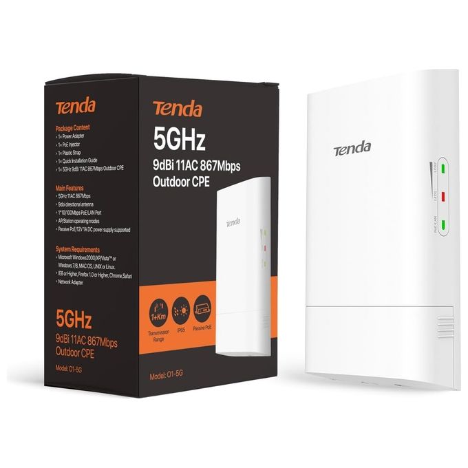 Tenda O1 Access Point WLAN 5 GHz 867 Mbps Supporto Power over Ethernet (PoE) Antenna 9 dBi IP64 colore Bianco