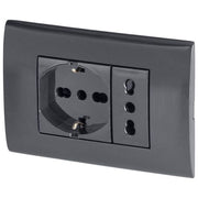 Poly Pool KIT_ Incasso con Frutti Presa Corrente Elettrica Schuko Pluristandard Spina 10A-16A Italiana-Tedesca e Frutto Presa Bivalente 10A-16A Nero