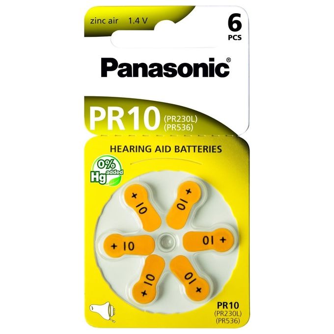 Panasonic PR-10L-6LB Pile per Apparecchi Acustici Zinco Aria 1.4 V 100 mAh 6 Pezzi colore Argento