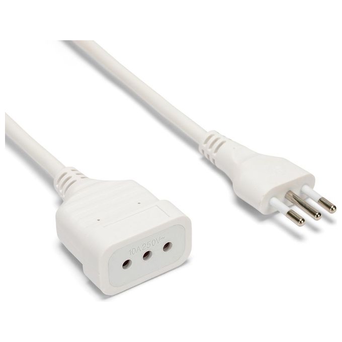 Velamp PROLIT10A-5 Prolunga Elettrica 5 metri Spina e Presa Bivalente 10A 16A Certificazione IMQ colore Bianco