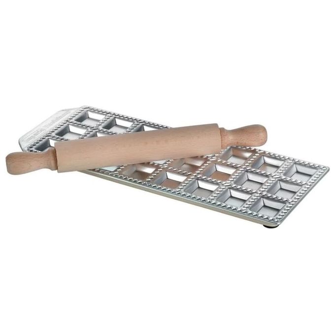 Imperia 7304 RavioChef Stampo per Ravioli 24 Quadri 30x30 mm con Mattarello in Legno di Faggio Made in Italy colore Alluminio
