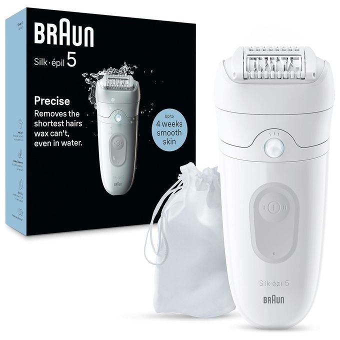 Braun SE5-011 Silk-épil 5 Epilatore Elettrico 28 Pinzette MicroGrip 2 Velocita' Wet and Dry SmartLight colore Bianco