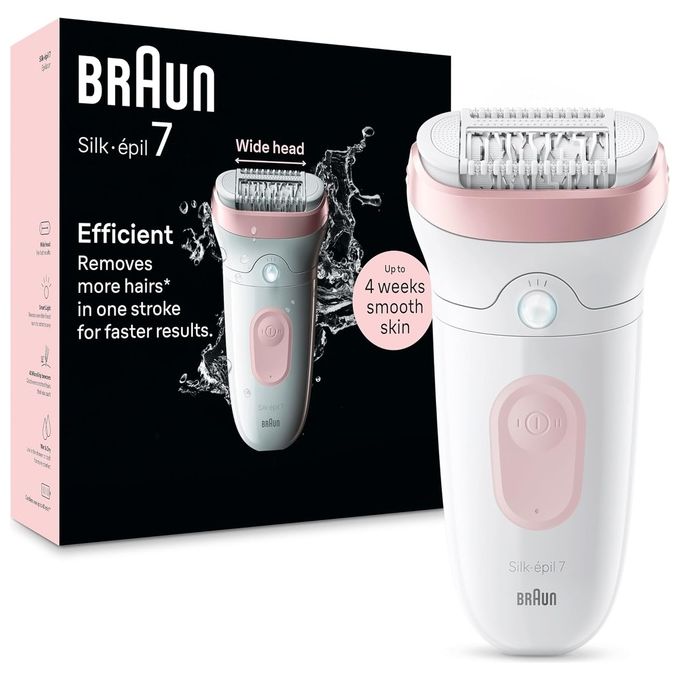 Braun SE7-000 Silk-Épil 7 Epilatore Elettrico Wet Dry 40 Pinzette MicroGrip 2 Velocita' Autonomia 40 min colore Bianco Rosa
