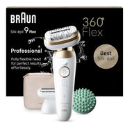 Braun FLEX 9-071 3D Silk-épil 9 Epilatore Donna Wet and Dry 40 Pinzette MicroGrip Testina Flessibile 360° Ricaricabile 50 min colore Bianco Oro