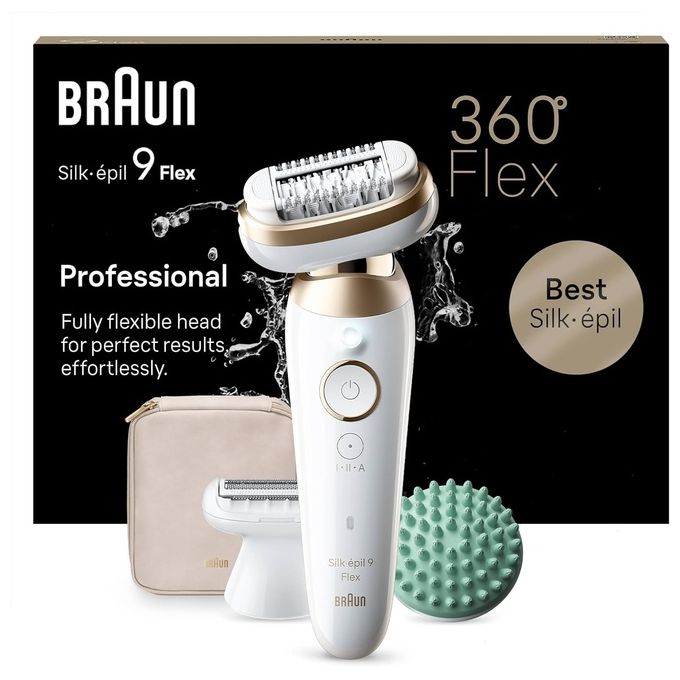 Braun FLEX 9-071 3D Silk-épil 9 Epilatore Donna Wet and Dry 40 Pinzette MicroGrip Testina Flessibile 360° Ricaricabile 50 min colore Bianco Oro
