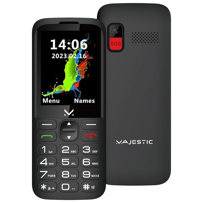 Majestic 300129 BK Sileno 29 SeniorPhone Display 2.8'' a Colori Dual SIM Tasto SOS Programmabile Torcia LED Fotocamera Batteria 1700mAh Base di Ricarica Inclusa colore Nero