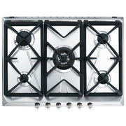 Smeg SRV576GH5 Piano cottura a Gas Incasso 70 cm 5 Fuochi Griglie in Ghisa Accensione Elettronica colore Inox