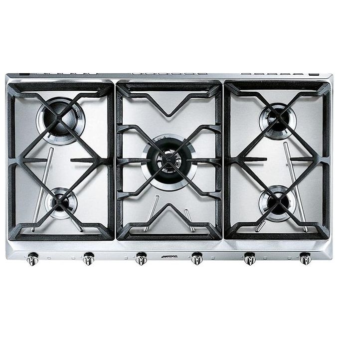 Smeg SRV596GH5 Estetica Contemporanea Piano Cottura a Gas 5 Fuochi Griglie in Ghisa 90 cm Acciaio Inox