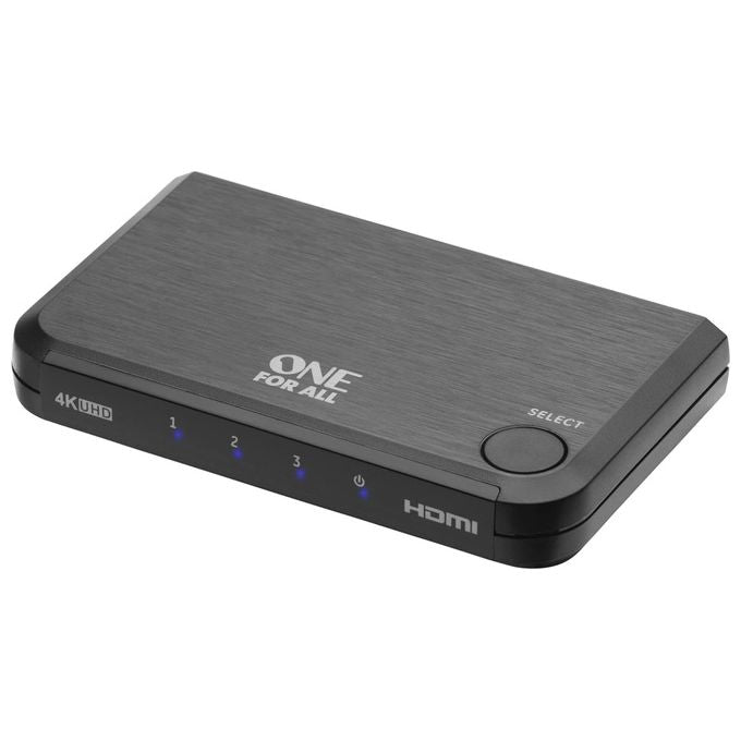 One for All SV1632 Switcher HDMI 3 Ingressi 1 Uscita 4K Ultra HD 60 Hz con Telecomando colore Nero