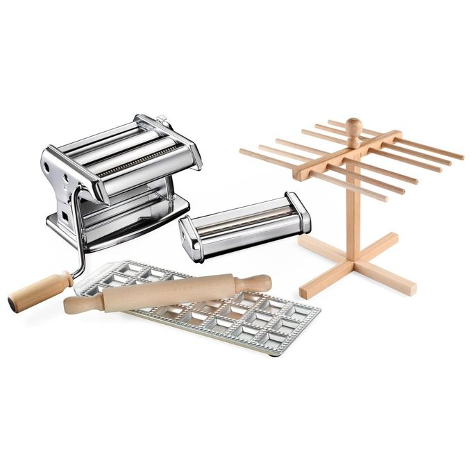 Imperia 2695 Titania La Tua Pasta Macchina per la Pasta Manuale Kit Completo Spaghetti Ravioli Tagliatelle colore Acciaio Inox