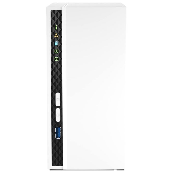 Qnap TS-233 NAS Tower ARM Cortex-A55 Quad-Core 2 GHz 2 GB RAM SATA HDD SSD QTS 5.0 colore Bianco