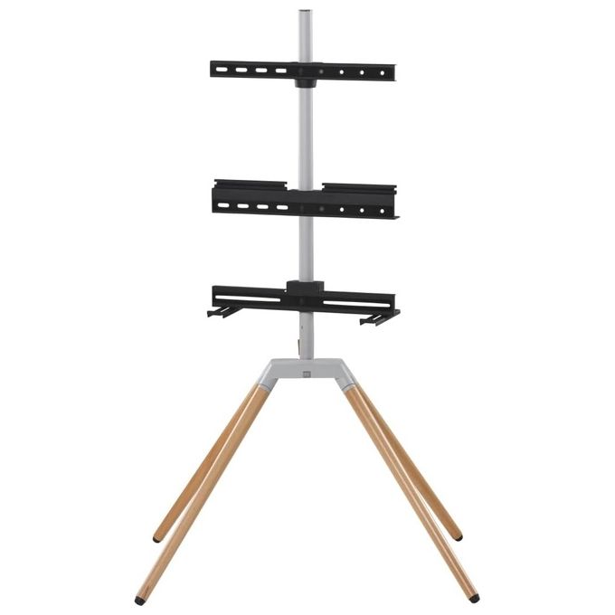 One For All WM7476 Supporto TV Quadpod Regolabile in Altezza Rotazione 360° per Schermi 32-70'' Fino a 35 Kg Compatibilita' VESA 200x100-400x400 mm con Supporto Soundbar Gestione Cavi colore Rovere Chiaro e Argento