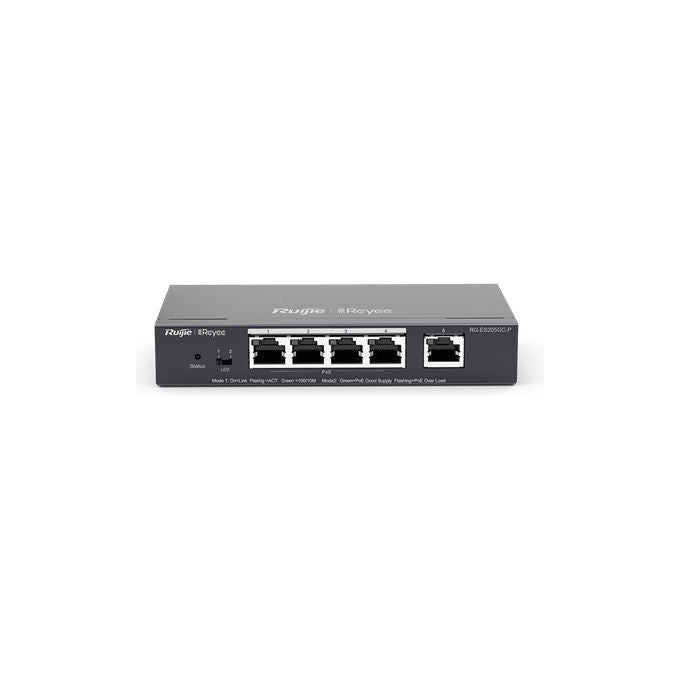Ruijie Networks RG-ES205GC-P Switch di rete gestito L2 5 porte Gigabit Ethernet 4 porte PoE PoE budget 54 W alimentazione 54 V DC chassis metallico desktop colore Nero