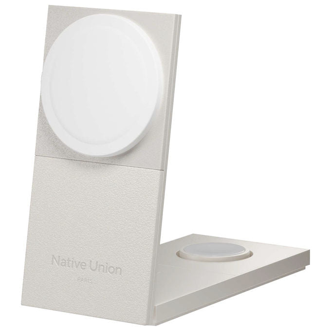 Native Union RS-3IN1-SAN Rise 3-In-1 Qi2 Caricabatteria Wireless Interno con Ricarica Magnetica per Smartphone Fino a 3 Dispositivi Simultanei Colore Grigio chiaro