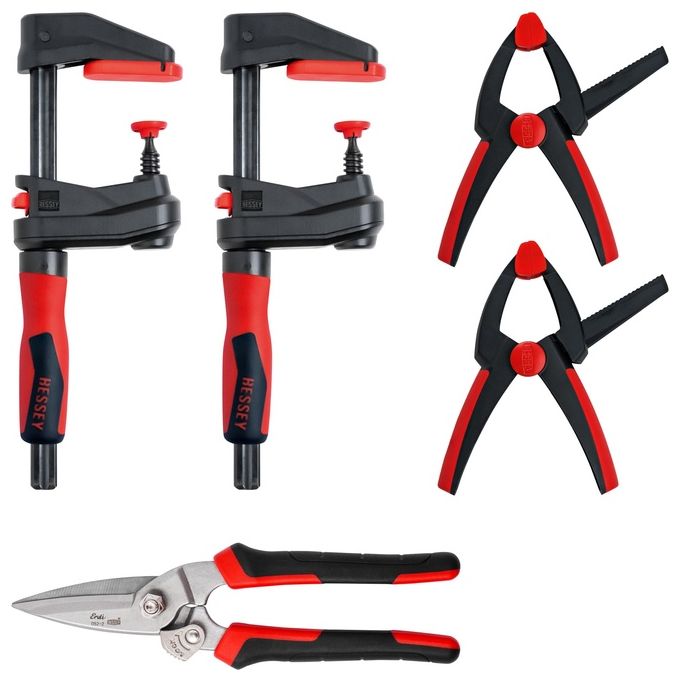 BESSEY SET1-A Set di Morsetti e Cesoie per Fai da Te 2 Morsetti GK15 2 Morsetti a Molla XV5-100 1 Paio di Cesoie D52-2 colore Nero