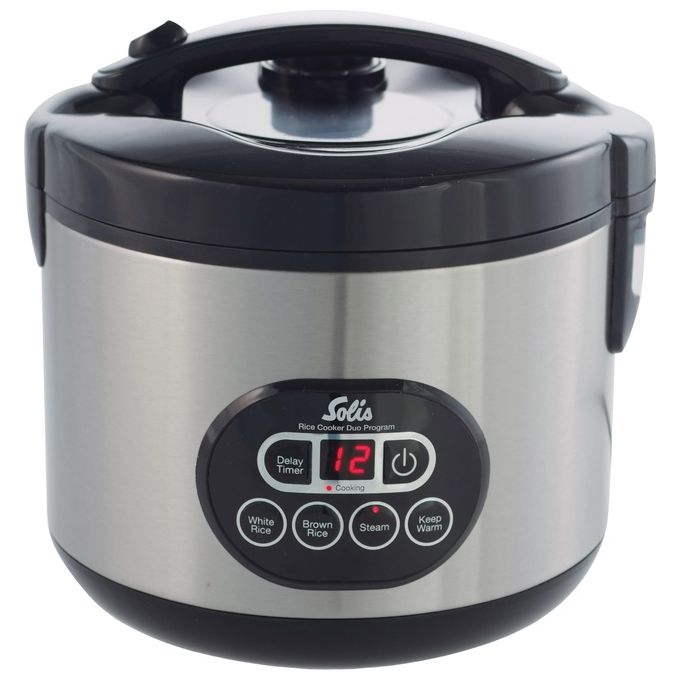 Solis 979.3 Cuociriso Elettrico 500 W Capienza 1.2 L Display LED Timer 15 Ore Mantenimento Calore Acciaio Inox Cavo Rimovibile colore Nero-Argento