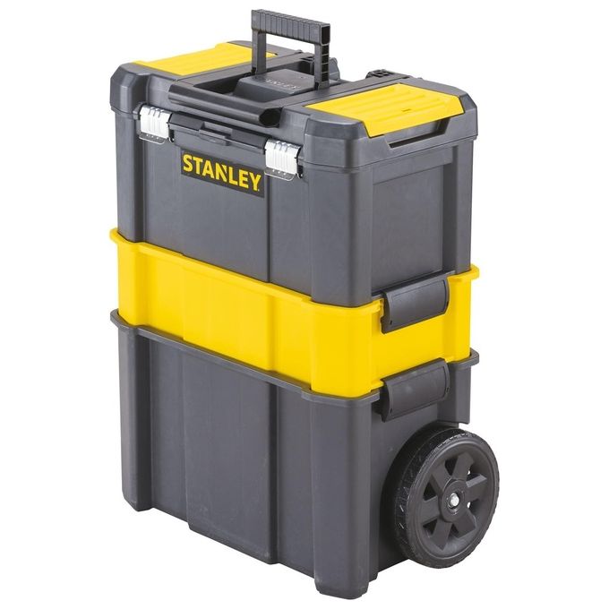 Stanley STST1-80151 Essential Carrello Porta Utensili 3 in 1 Trolley Modulare Ruote 7'' Capacita' 20 Kg colore Nero