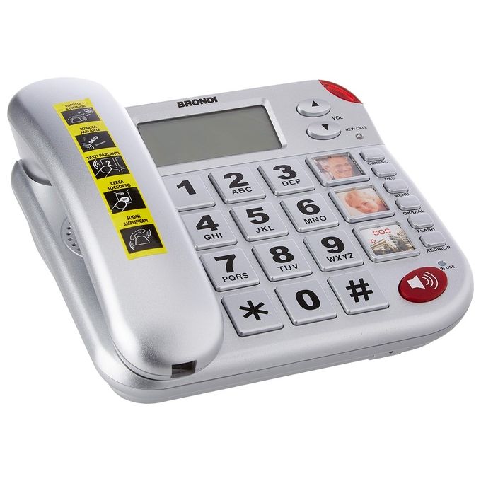 Brondi SUPERBRAVOPLUS Super Bravo Plus Telefono Fisso Analogico tasti grandi vivavoce rubrica 30 voci funzione SOS telecomando colore Bianco