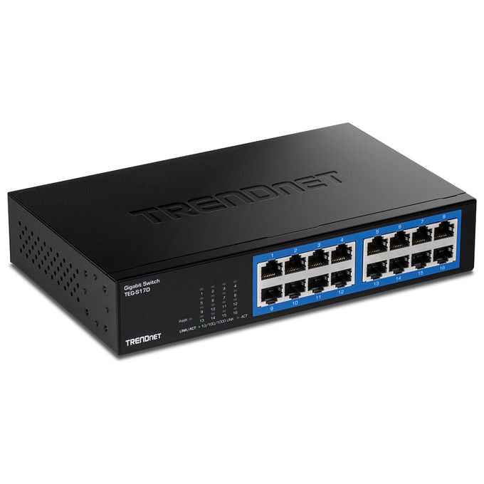 Trendnet TEG-S17D Switch di Rete Gigabit 16 Porte Full Duplex 32 Gbit-s Rack Mountabile colore Nero