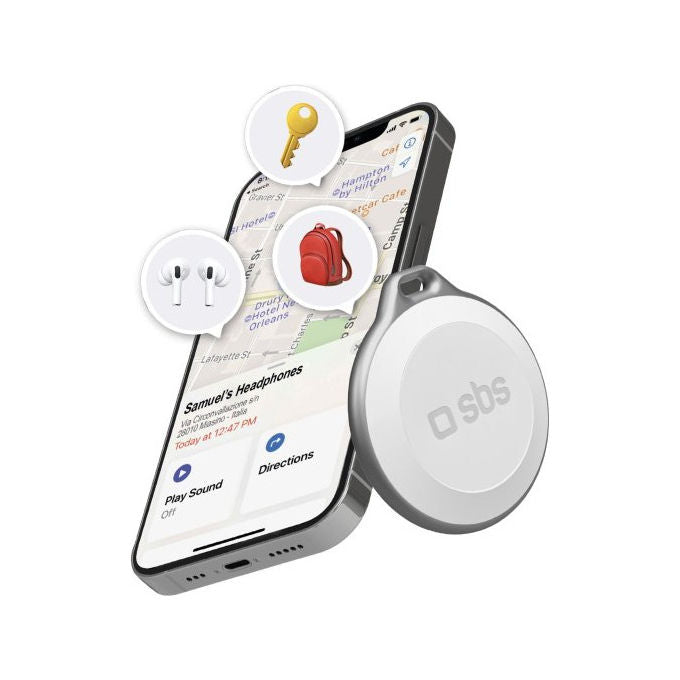 SBS TRACK MY FINDER Track My Circle Localizzatore Oggetti Compatibile Apple Dov'e' Allarme 100 dB IP65 Foro Portachiavi Batteria CR2032 Inclusa colore Bianco