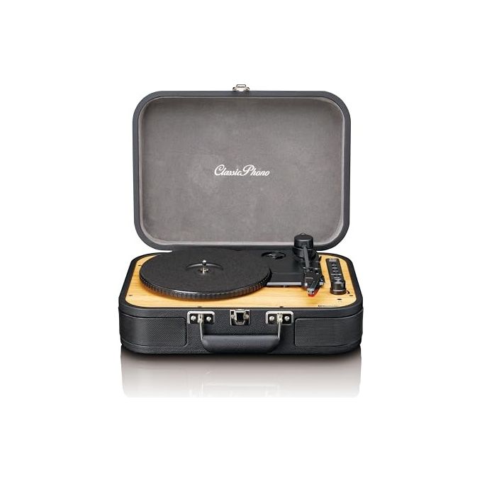 Lenco TT-116BK Giradischi Portatile a Valigetta Bluetooth 5.0 3 Velocita' 33 45 78 rpm Altoparlanti Integrati Registrazione USB colore Nero