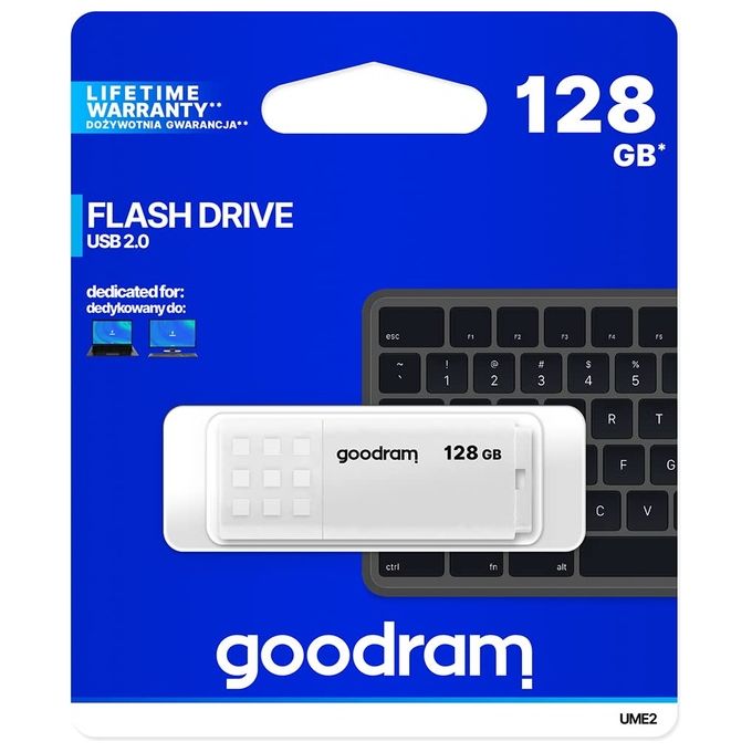 Goodram UME2-1280W0R11 UME2 Unita' Flash USB 128 GB USB Tipo A 2.0 Velocita' Lettura 20 MB-s Scrittura 5 MB-s colore Bianco