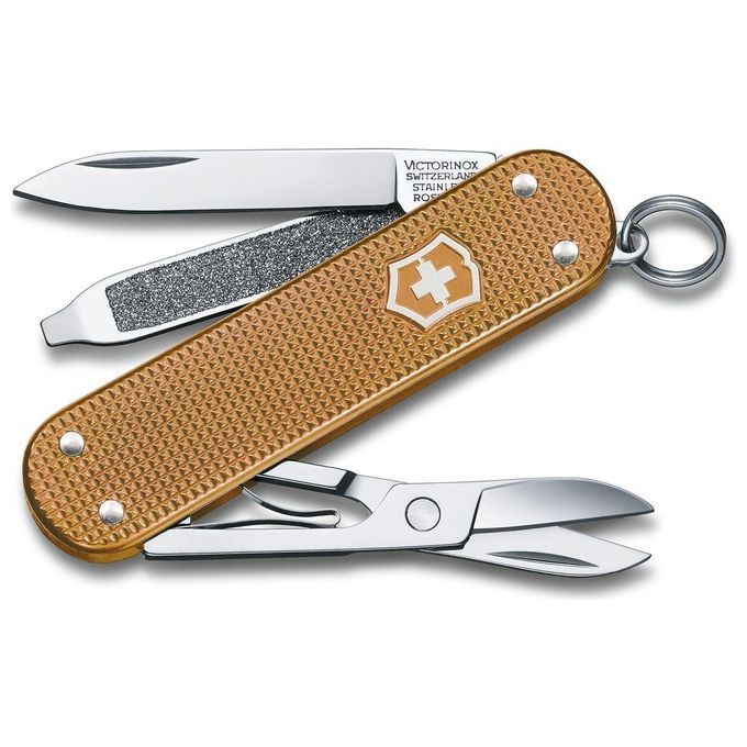 Victorinox 0.6221.255G Classic SD Alox Coltellino Svizzero 5 Funzioni Lama Piccola Lima per Unghie Cacciavite Forbici Anello Portachiavi colore Wet Sand