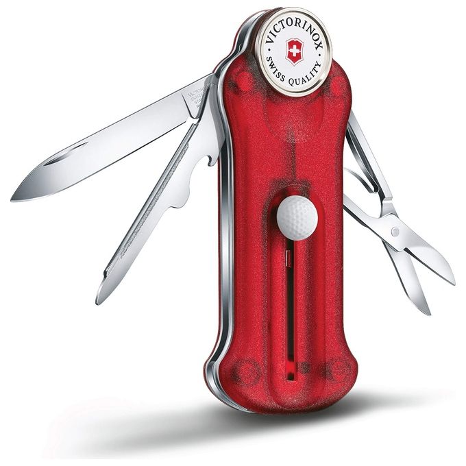 Victorinox 0.7052.T Golf Tool Coltello Multifunzione 10 Funzioni Lama Grande Rosso Trasparente