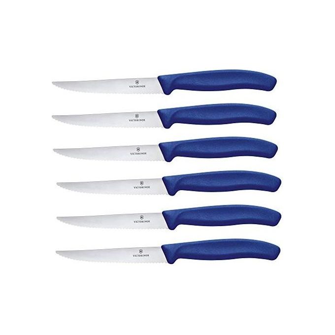 Victorinox 6.7232.6 Swiss Classic Set di 6 Coltelli da Bistecca e Pizza Lama Seghettata 11 cm colore Blu