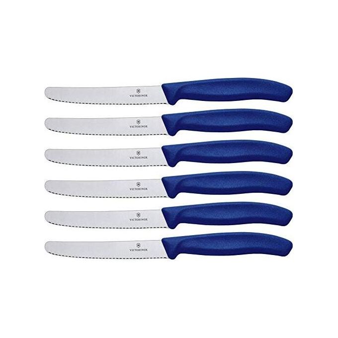 Victorinox 6.7832.6 Swiss Classic Coltello da Tavola Set da 6 Pezzi Lama Dentellata 11 cm in Acciaio Inossidabile Manico in Plastica Blu colore Blu