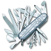 Victorinox 1.6794.T7 Swiss Champ Coltello Multiuso 31 Funzioni Lama in Acciaio Inox ABS Cellidor colore Argento Trasparente