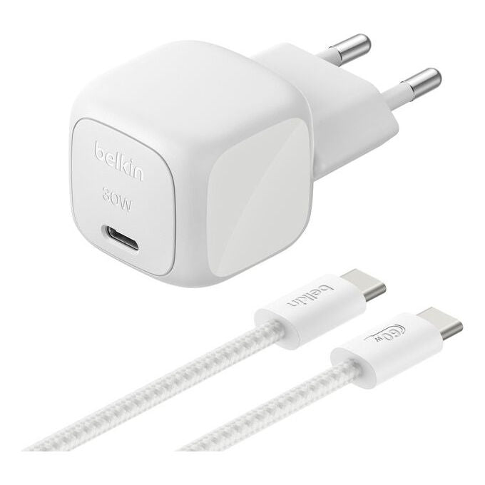 Belkin WCA008KQ2MSL-B6 BoostCharge Caricatore USB-C 30W con GaN e Cavo Intrecciato 2 m colore Indaco