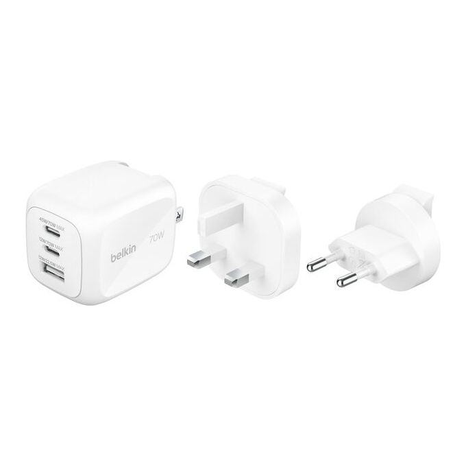 Belkin WCH018HQWH BoostCharge Pro Caricatore Interno 70 W Ricarica Rapida con 2 Porte USB-C PPS GaN colore Bianco