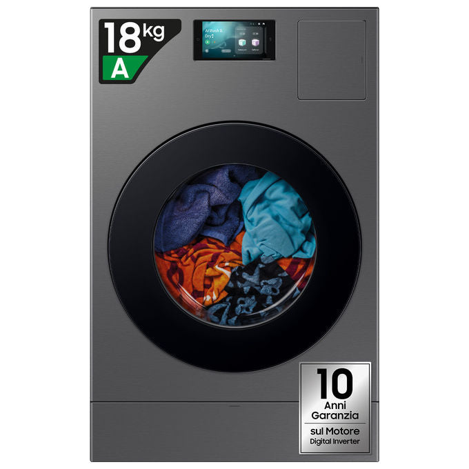 Samsung WD18DB8995BZT2 Bespoke AI Lavasciuga Frontale 18-11 Kg 1000 rpm Classe A Pompa di Calore WiFi (111x68.6x87.5 cm) colore Nero