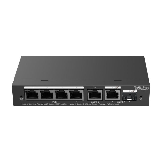 RUIJIE WIF-RY-00255 RG-ES206GS-P Switch PoE Gestito Cloud 6 Porte Gigabit colore Nero