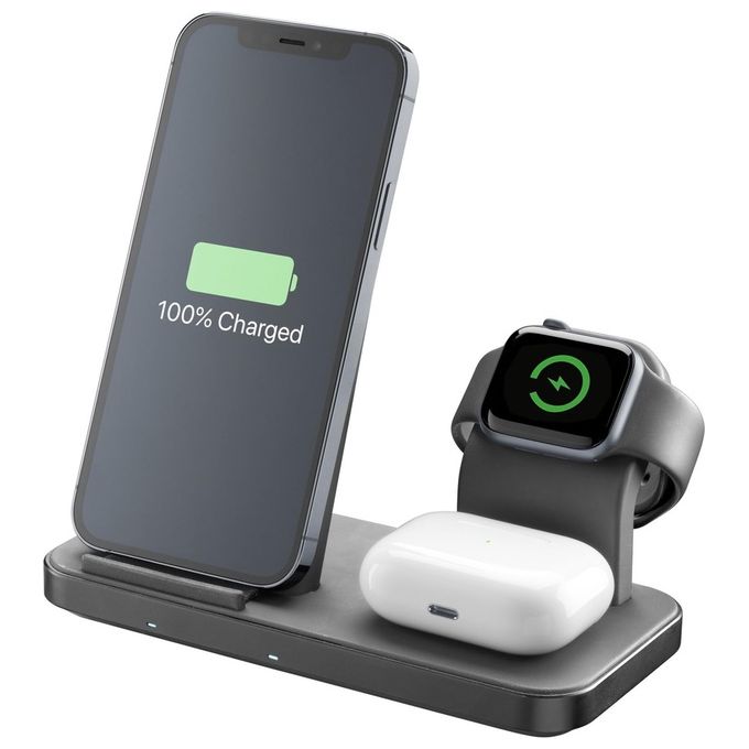 Cellularline WIRELESS3IN1IPHK Trio Wireless Charger Supporto di Ricarica Wireless 3in1 per iPhone Apple Watch AirPods 7.5W colore Nero